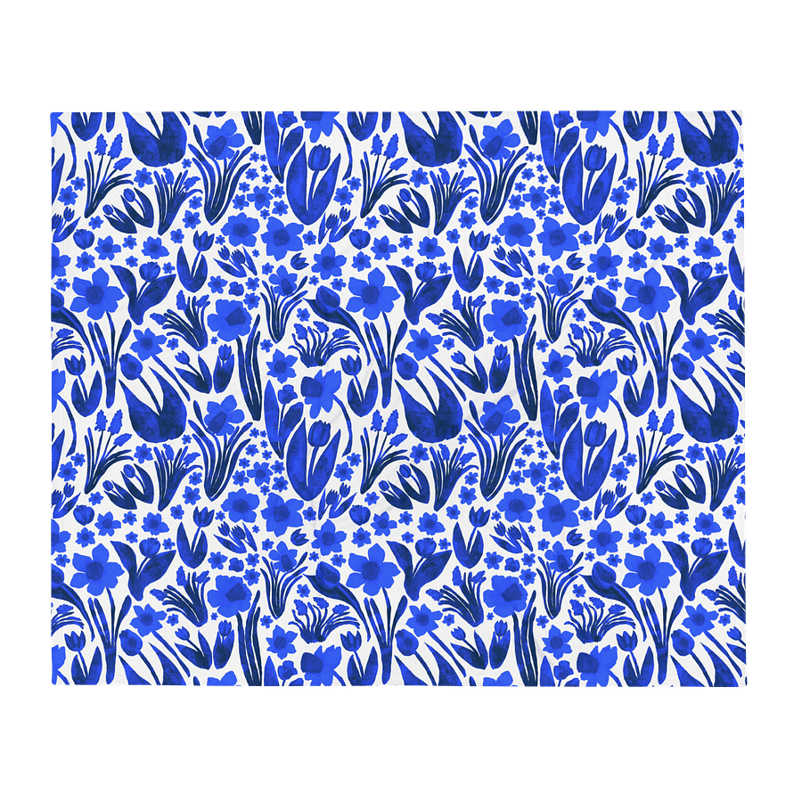 Spring Garden in Royal Blue on White – Elegant Floral Throw Blanket product image (5)