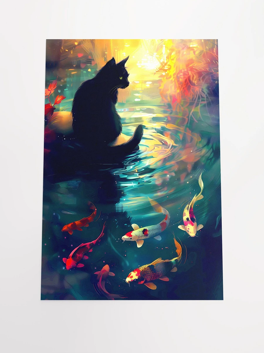 Dreamy Koi Pond with Mysterious Black Cat Matte Poster product image (3)