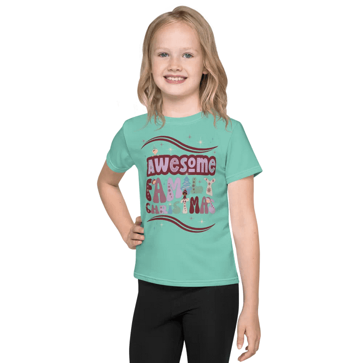 Fun Boho Awesome Family Christmas Mint Green Kid's Tee product image (2)