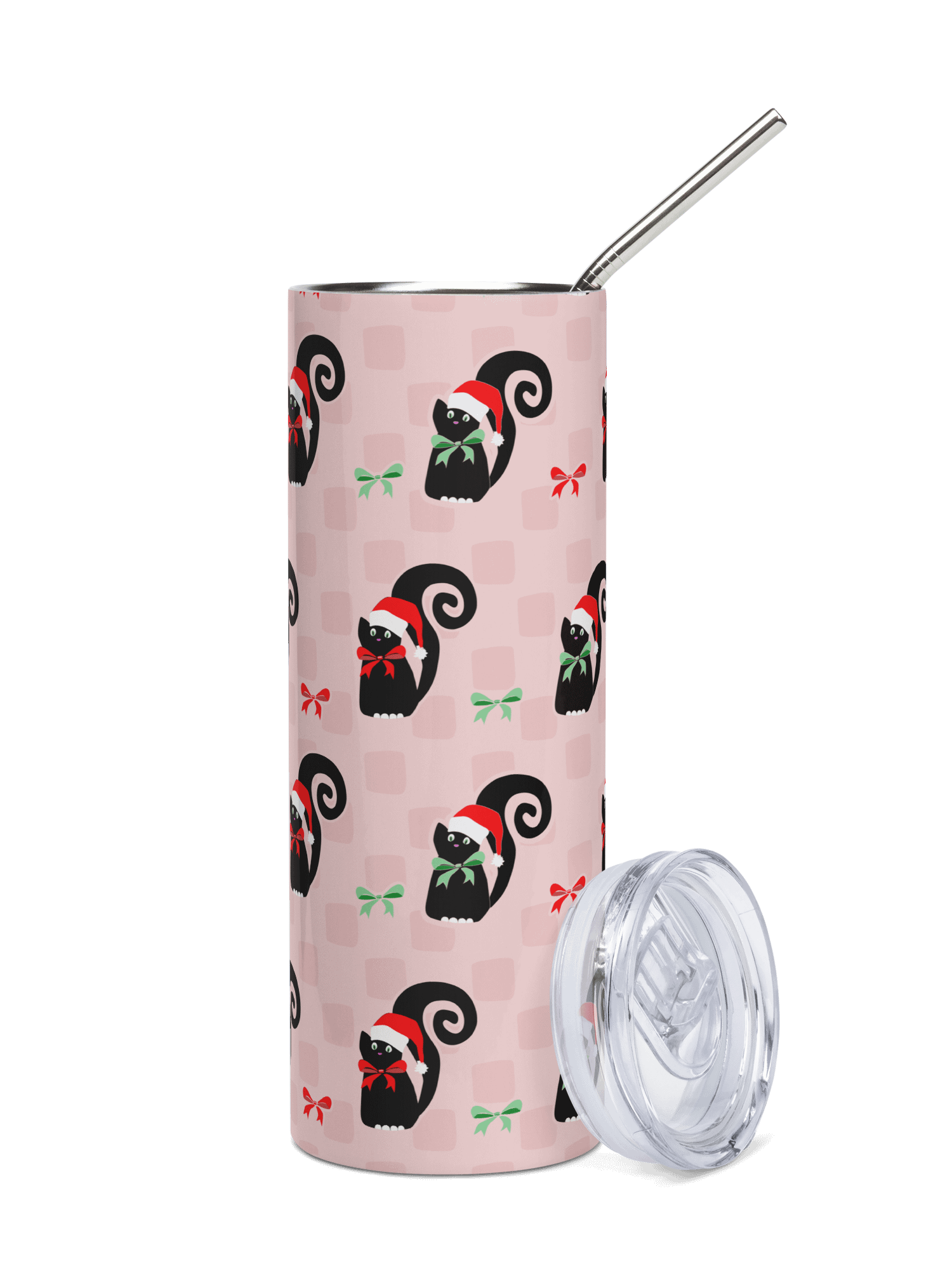 Christmas Kitties in a Row 20 oz Stainless Steel Tumbler with Straw - Pink product image (1)