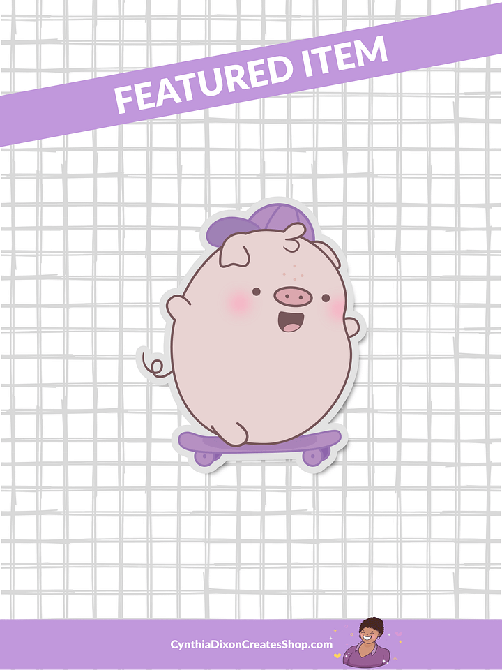Mason The Skateboarder Kawaii Pig Kiss Cut Sticker product image (1)