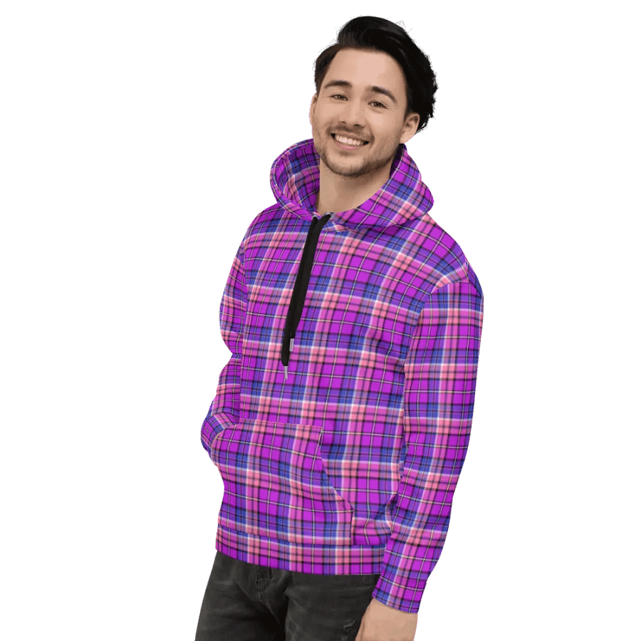 Bright Purple, Pink, and Blue Plaid Hoodie product image (4)