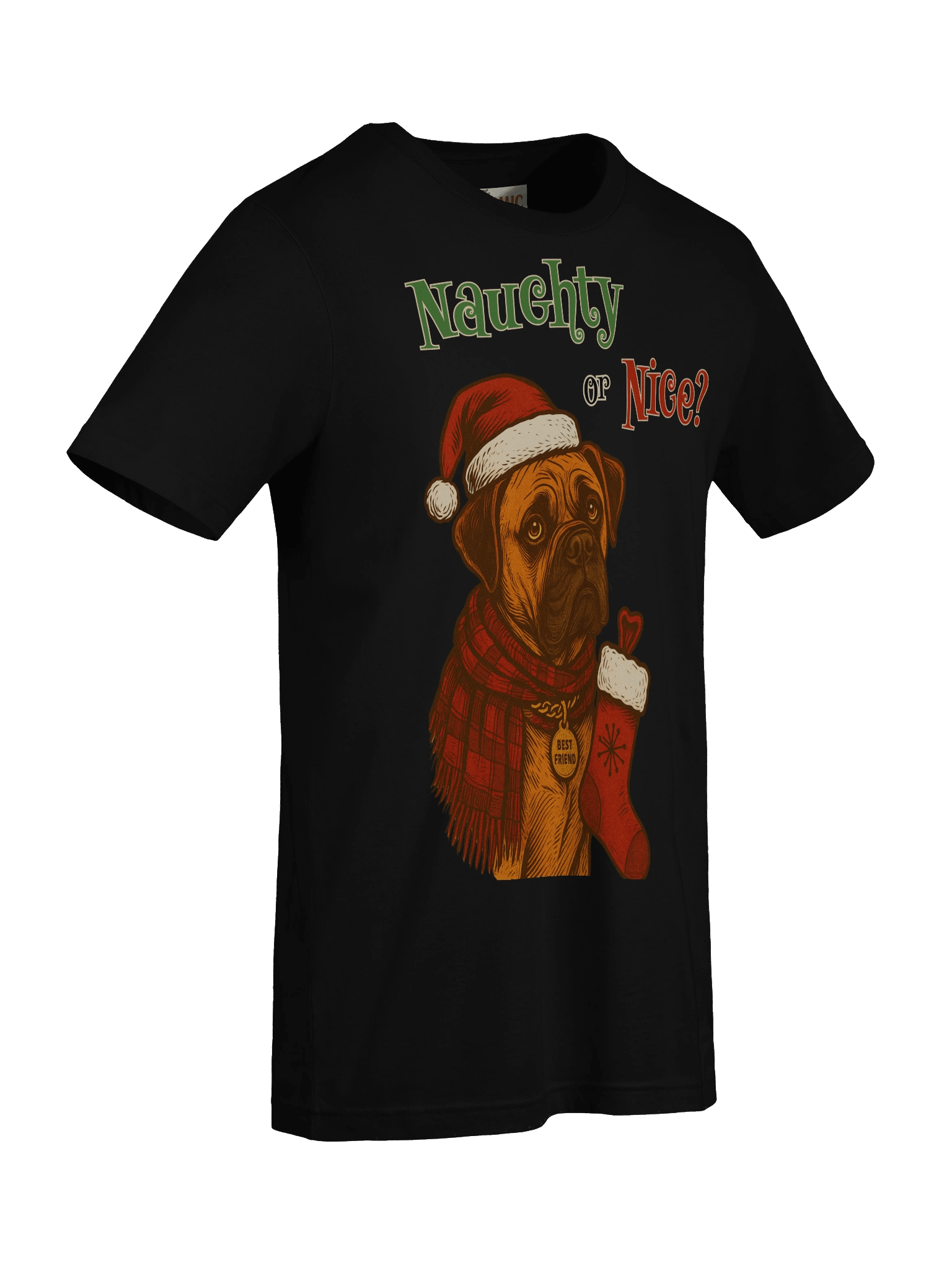 Naughty or Nice Bullmastiff Christmas Shirt – Cute Dog Lover Holiday Tee – Funny Bullmastiff Gift – Santa Hat Dog Christmas T-Shirt – Atomic Hound Retro Design product image (10)