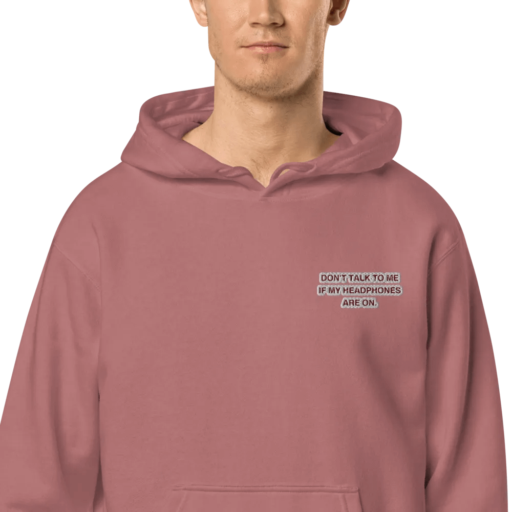 L.C. HEADPHONES ON (maroon bubble design) embroidered pigment hoodie product image (2)