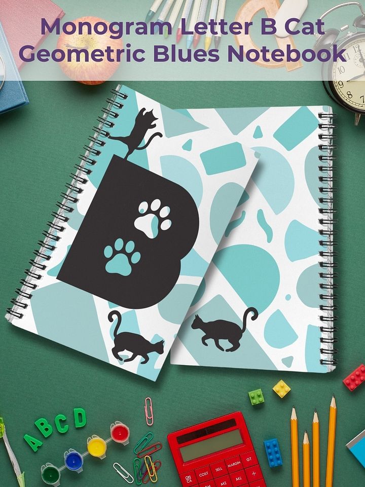Monogram Letter B Cat Lover Geometric Blues Notebook product image (1)