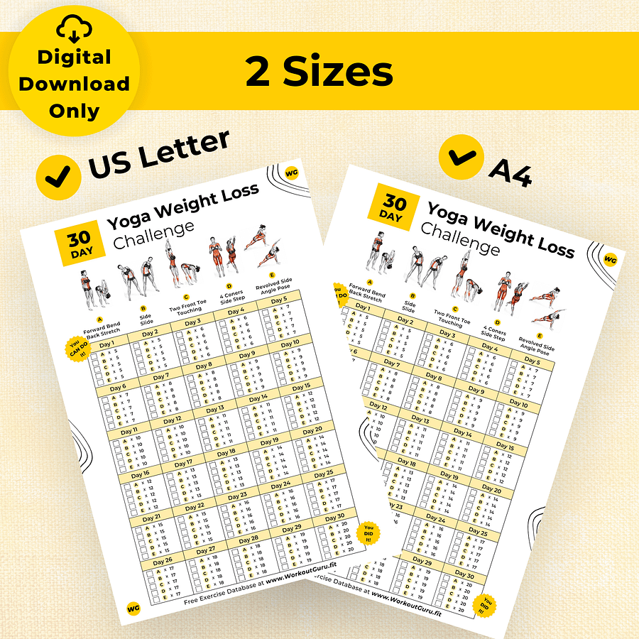 30 Day Yoga Weight Loss Challenge - Printable Workout Tracker product image (6)