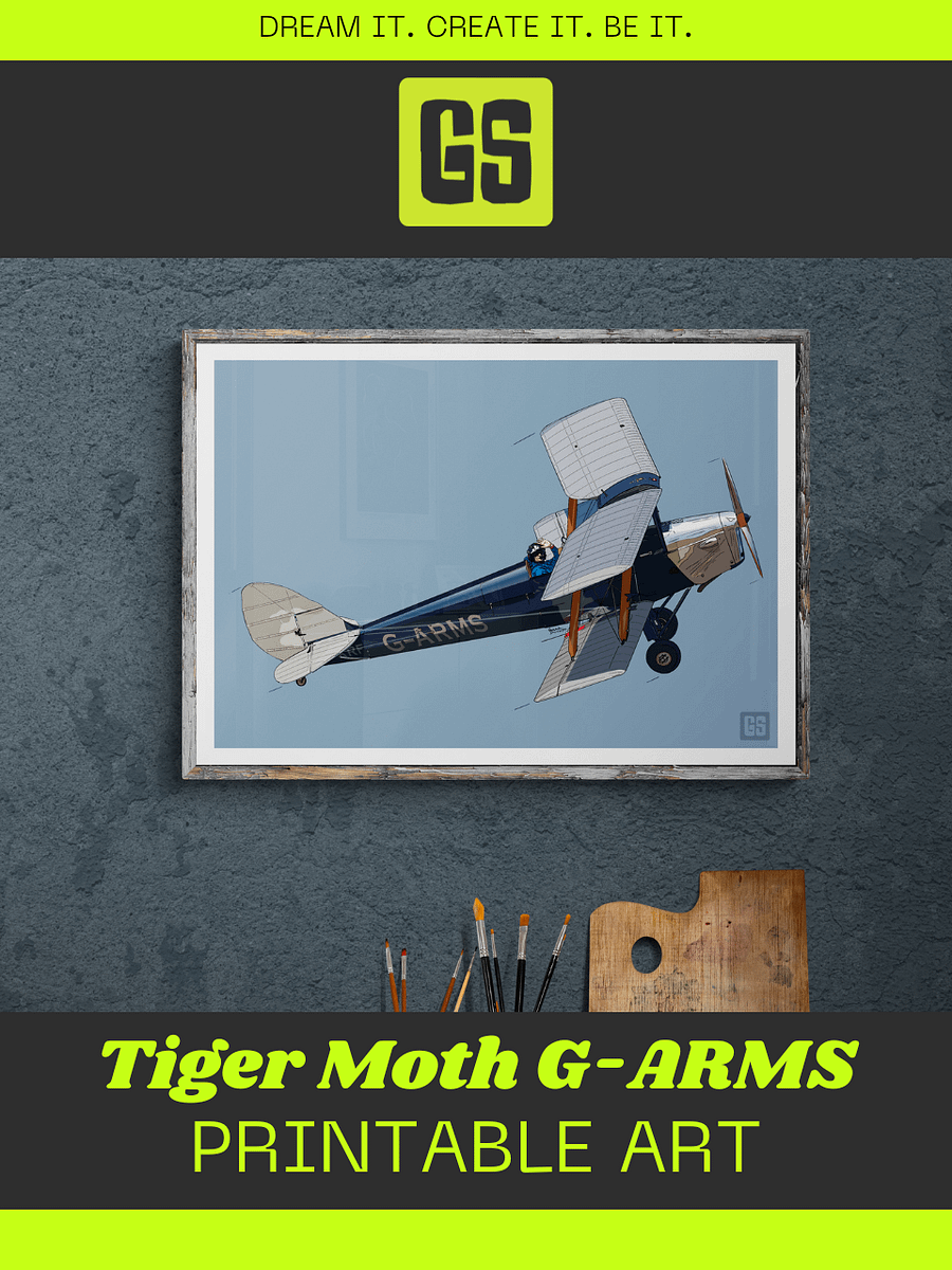 Tiger Moth G-ARMS Printable Aviation Wall Art with Blue & White Border Background product image (5)