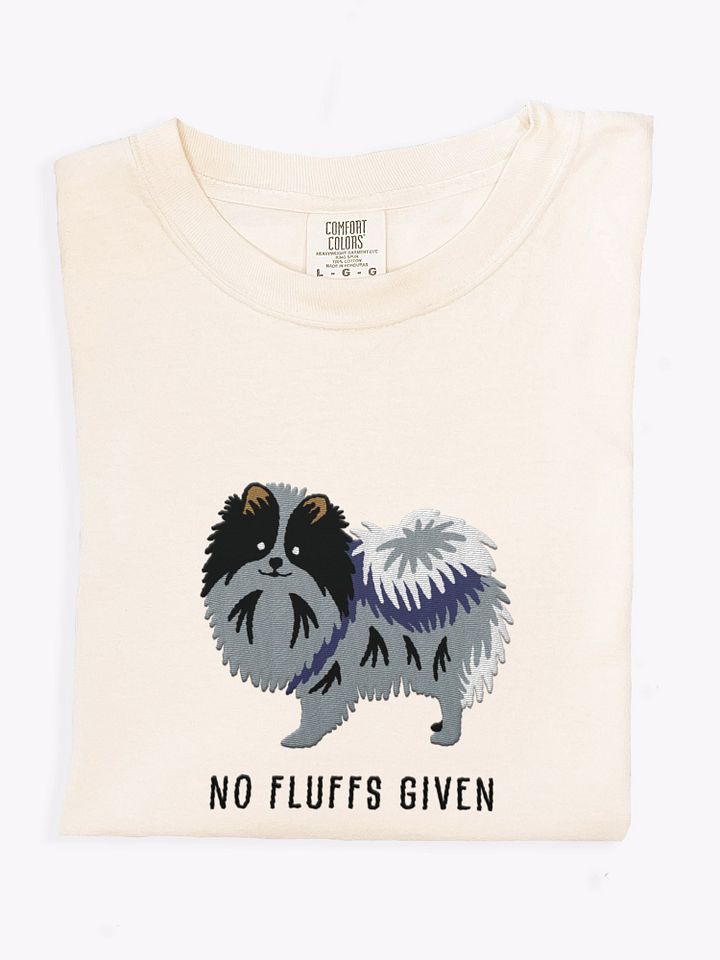 No Fluffs Given T-Shirt(Embroidered) of a Pomeranian(Blue Merle) product image (1)