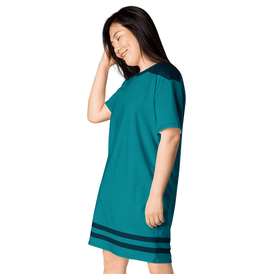 Exclusive Teal T-Shirt Dress with Navy Stripes - Oversized Fit product image (3)