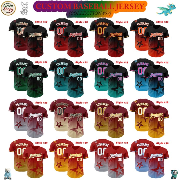 Authentic Baseball Jersey, Custom Baseball Jersey, Personalized Sport Jersey, Colorful, 3D Gradient Style Twinkle Star product image (182)