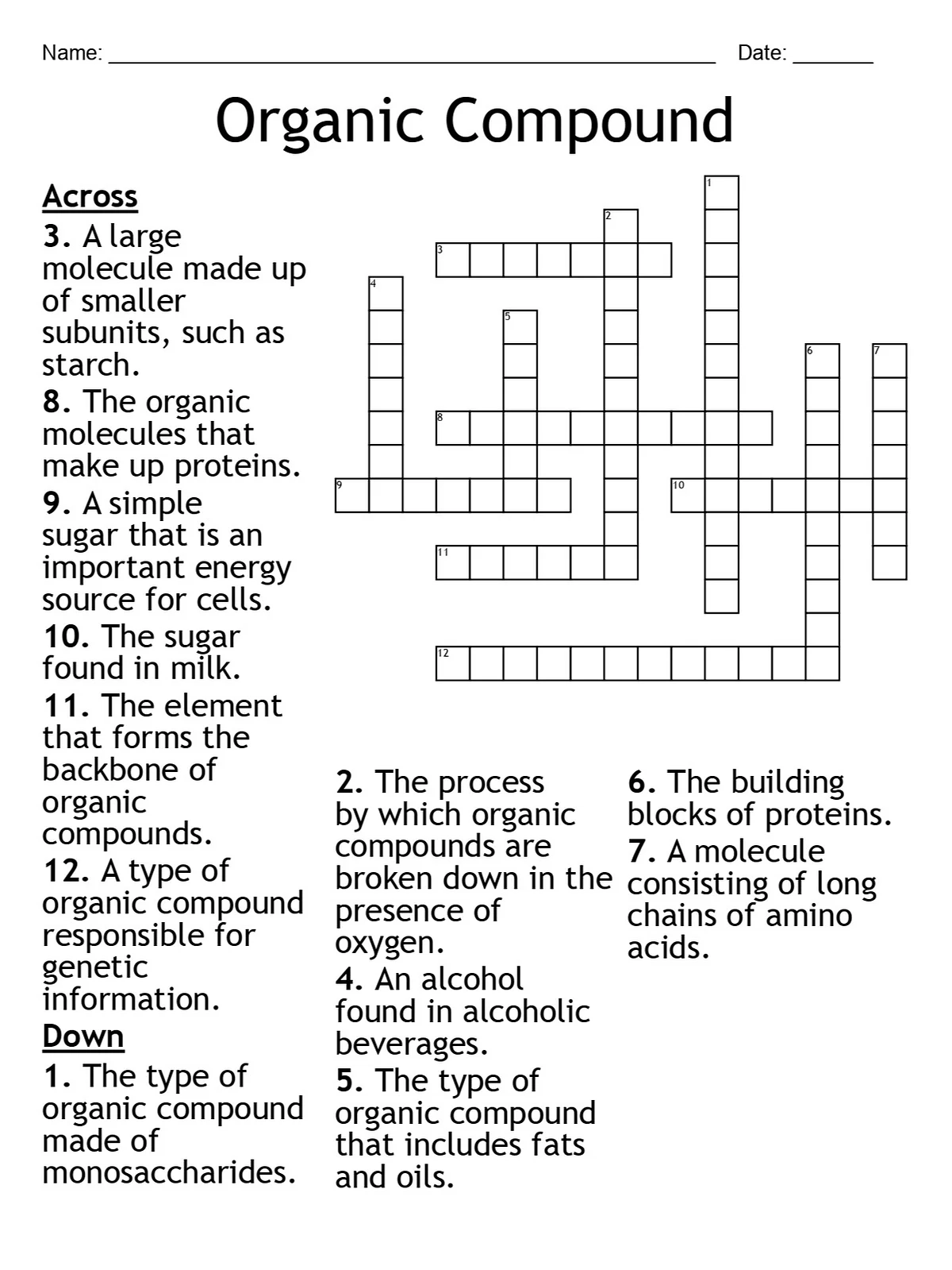 Organic Compound Crossword Puzzle Learn Prints The Learning Starts Here Organic Compound Crossword Puzzle Learn Prints The Learning Starts Here
