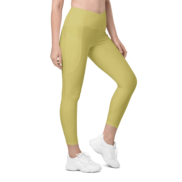 Plain Medium Yellow Light Summer Women's High Waisted Premium Crossover Leggings with Pockets by Treasure Pie product image (1)