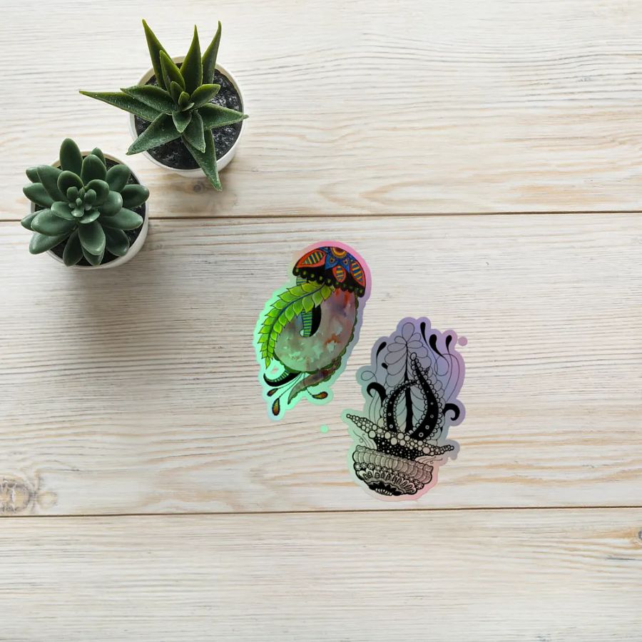 Intricate Botanical Jellyfish Holographic Sticker Set product image (7)