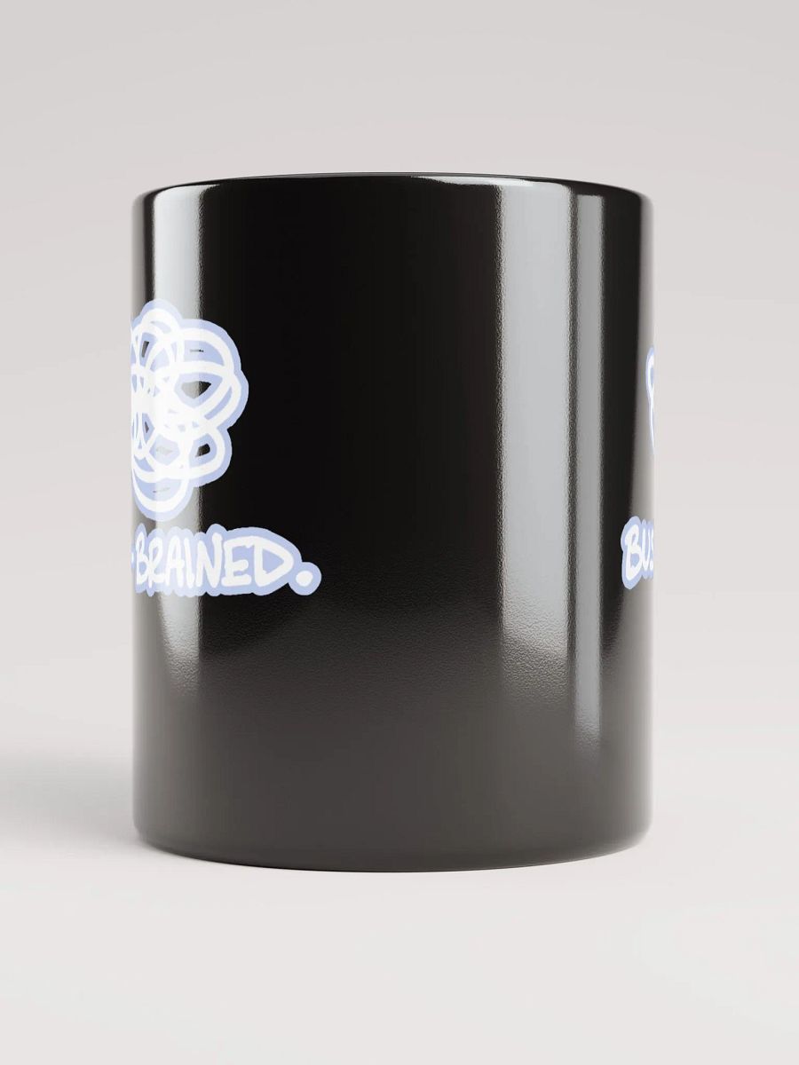 BUSY-BRAINED (lined design, #BDCAEF) glossy black mug product image (4)