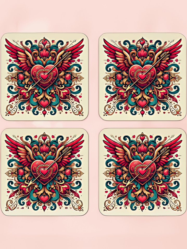 Heart and Arrow Valentine Coaster Sublimation Design – classic romantic motif, 300 DPI PNG, ideal for instant Valentine’s Day digital downloads. product image (1)