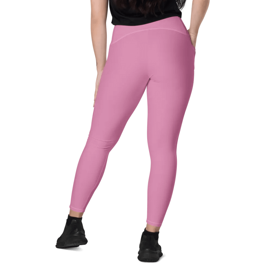 Plain Medium Carnation Pink True Summer Women's High Waisted Premium Crossover Leggings with Pockets by Treasure Pie product image (11)