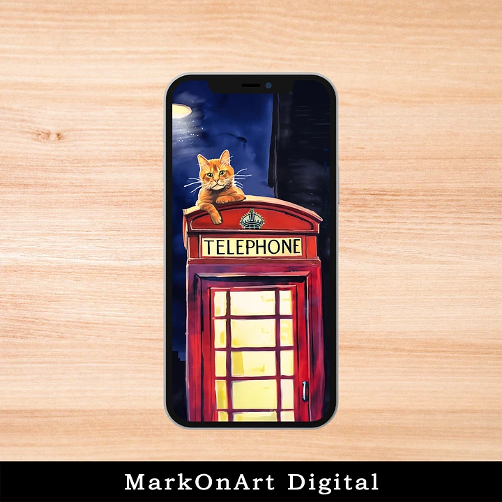 Red Phone Box & Ginger Tabby Cat Art For Mobile Phone Wallpaper or Lock Screen | High Res for iPhone or Android Cellphones product image (1)