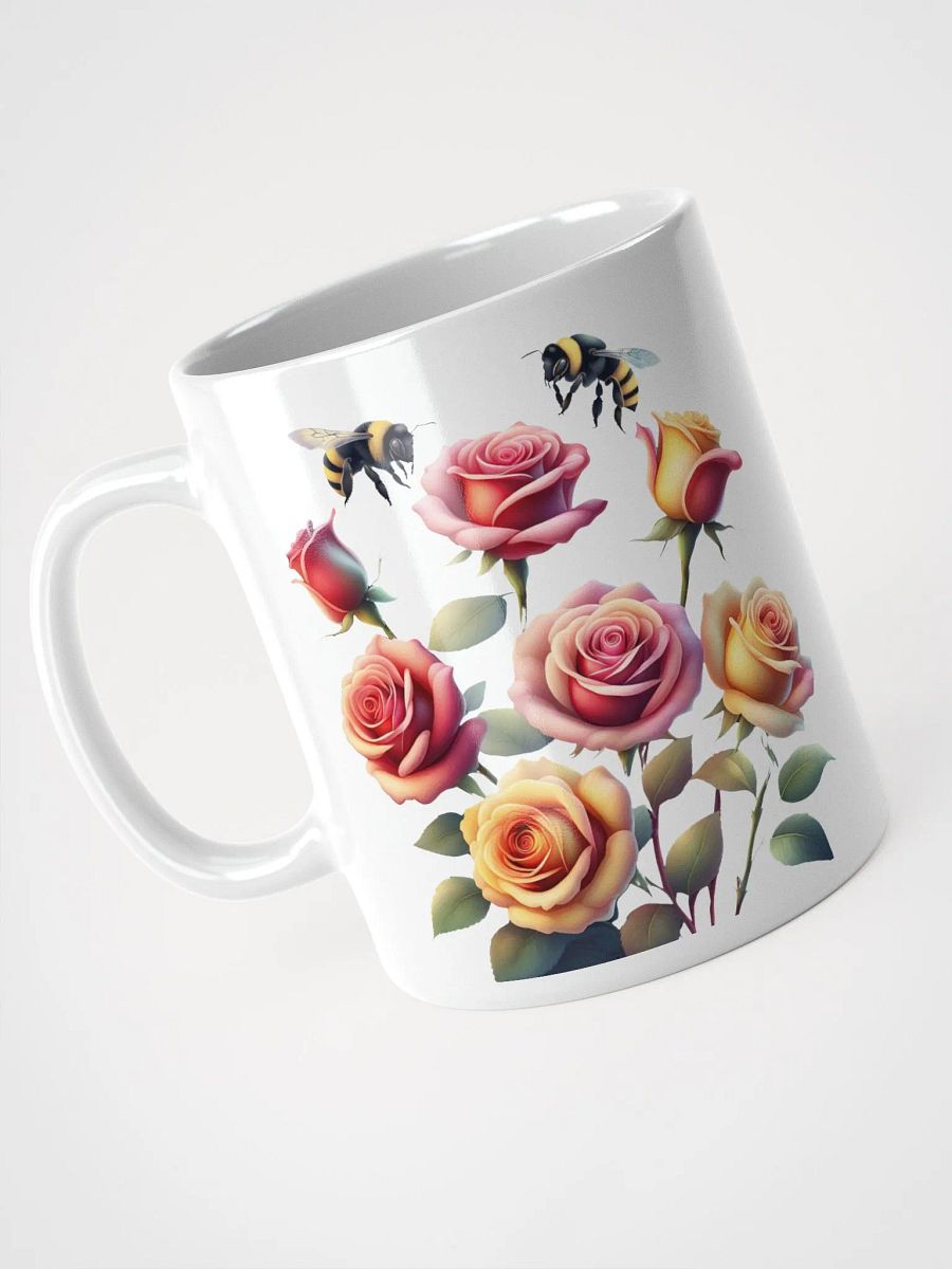 Honey Bees and Roses Graphical Design White Mug product image (6)
