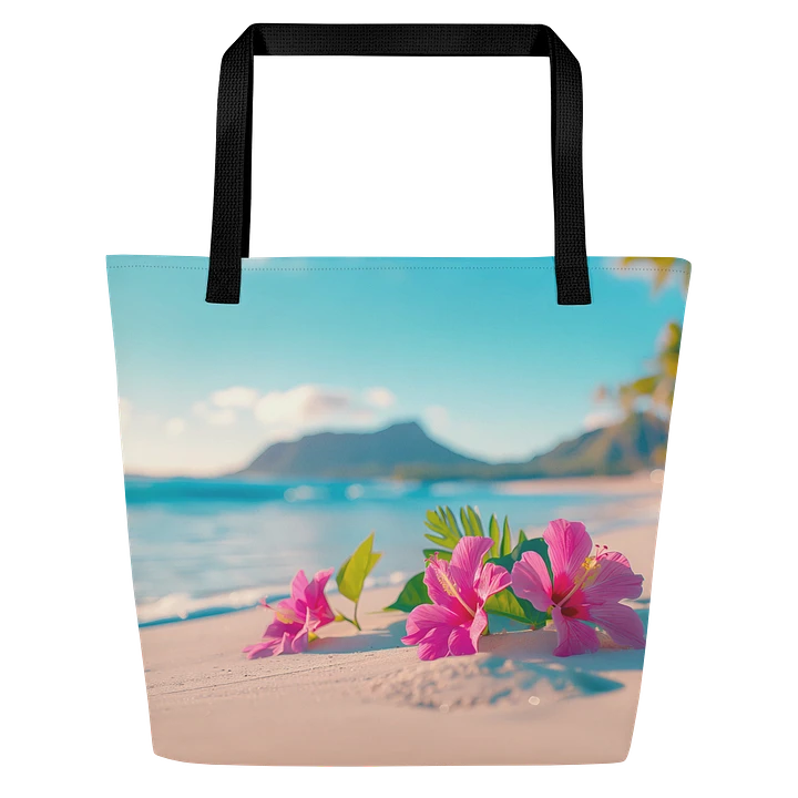 Tote Bag: Escape to Hawaii Beach Purple Hibiscus Flowers Floral Ocean Scene Design product image (1)