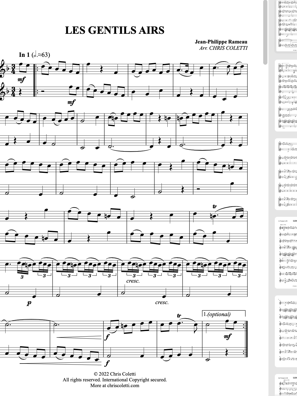 Trumpet Duet: LES GENTIL AIRS by Jean-Philipe Rameau product image (1)