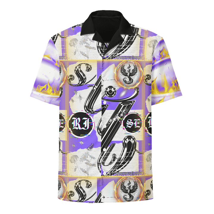 X@C STILL RISE PHOENIX GHOST PURP BUTTON DOWN WHITE FLAME SLEEVE product image (1)