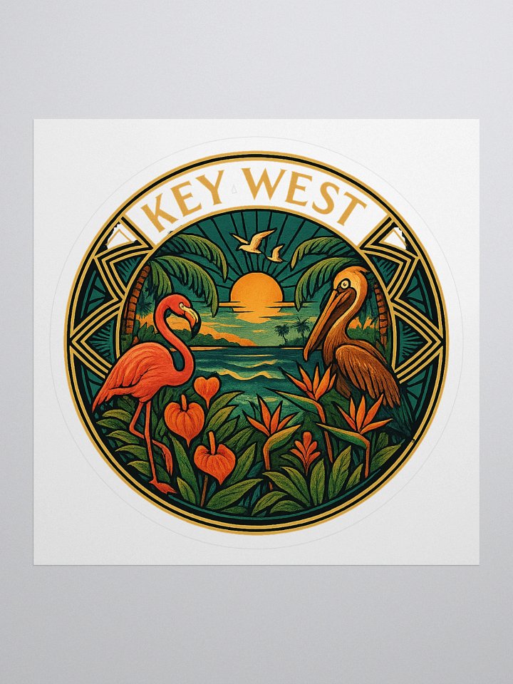 Kiss-Cut Key West Tropical Sticker with Pelican and Flamingo product image (1)