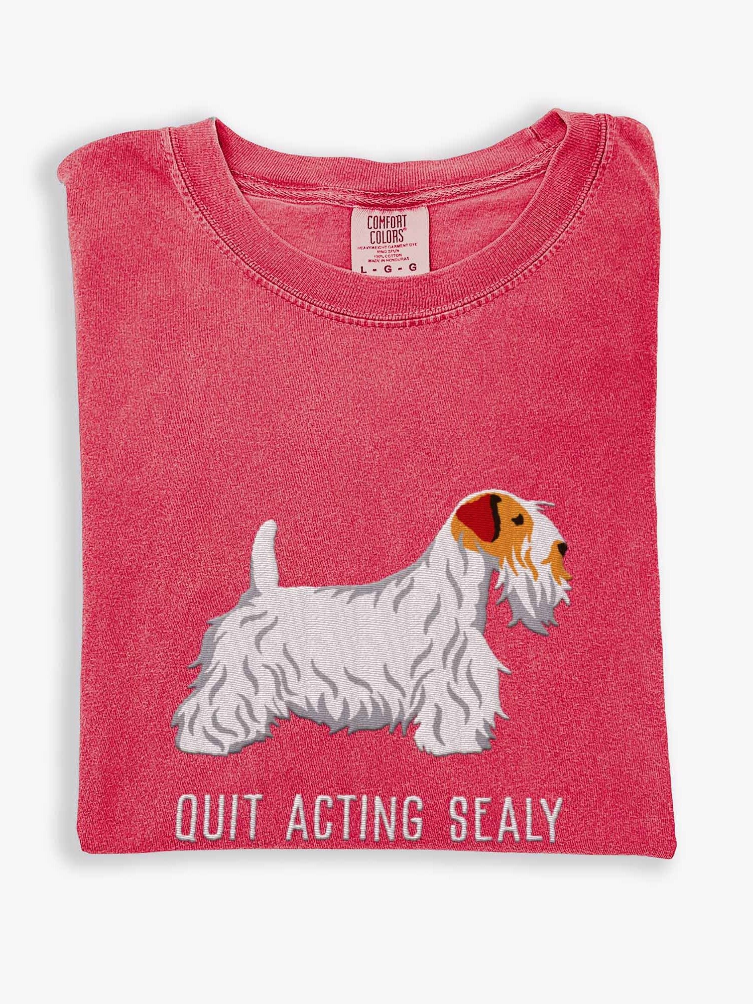 Quit Acting Sealy T-Shirt(Embroidered) of a Sealyham Terrier(Brown & White) product image (1)