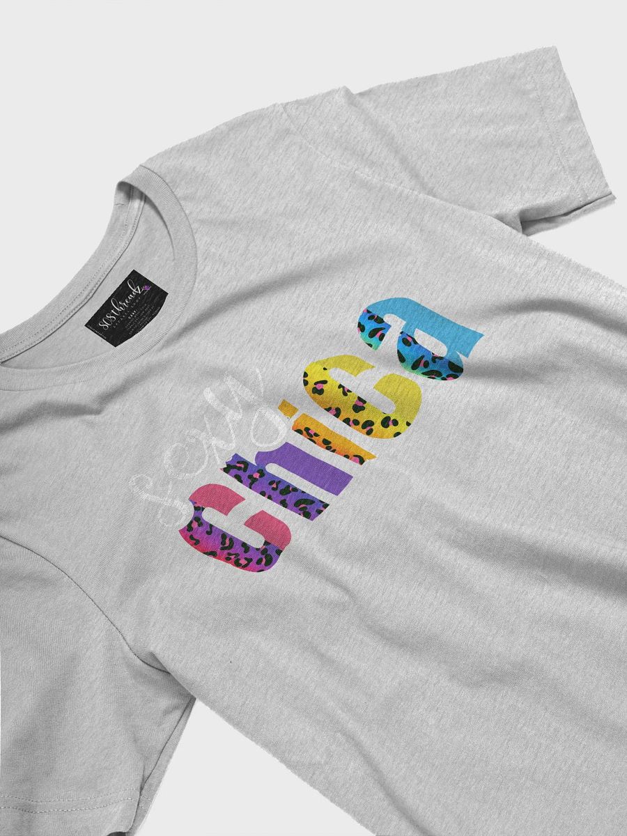 Sexy Chica T-Shirt; White with Mix Bright Rainbow Leopard Pattern product image (3)