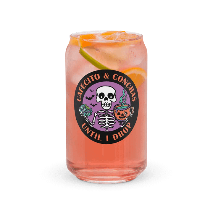 Cafecito and Conchas Halloween Skeleton 16oz Can-Shaped Drinking Glass product image (2)
