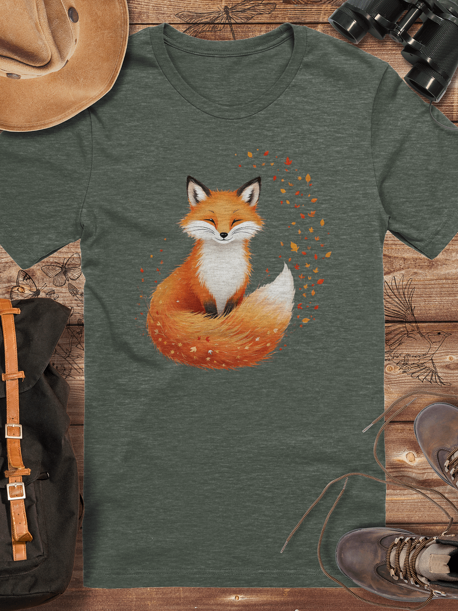 Smiling Fox T-Shirt, Autumn Leaves Fox Design, Cozy Wildlife Graphic Tee, Nature Lover Gift, Cute Animal T-shirt product image (1)