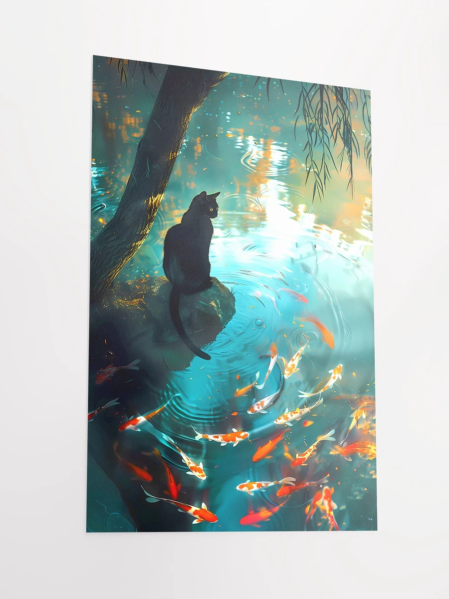 Black Cat Sits by a Koi Pond Matte Poster product image (4)