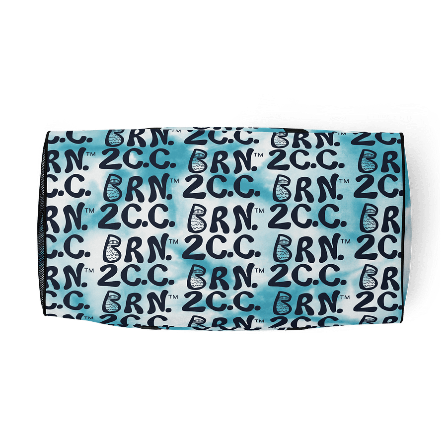BOURNE to Cape Cod™ | Duffle Bag | BRN.2C.C.™ | Coastal Gym & Travel Gear | 22" All-Over Print Weekender | Navy Blue Logos on Blue Tie-Dye product image (5)