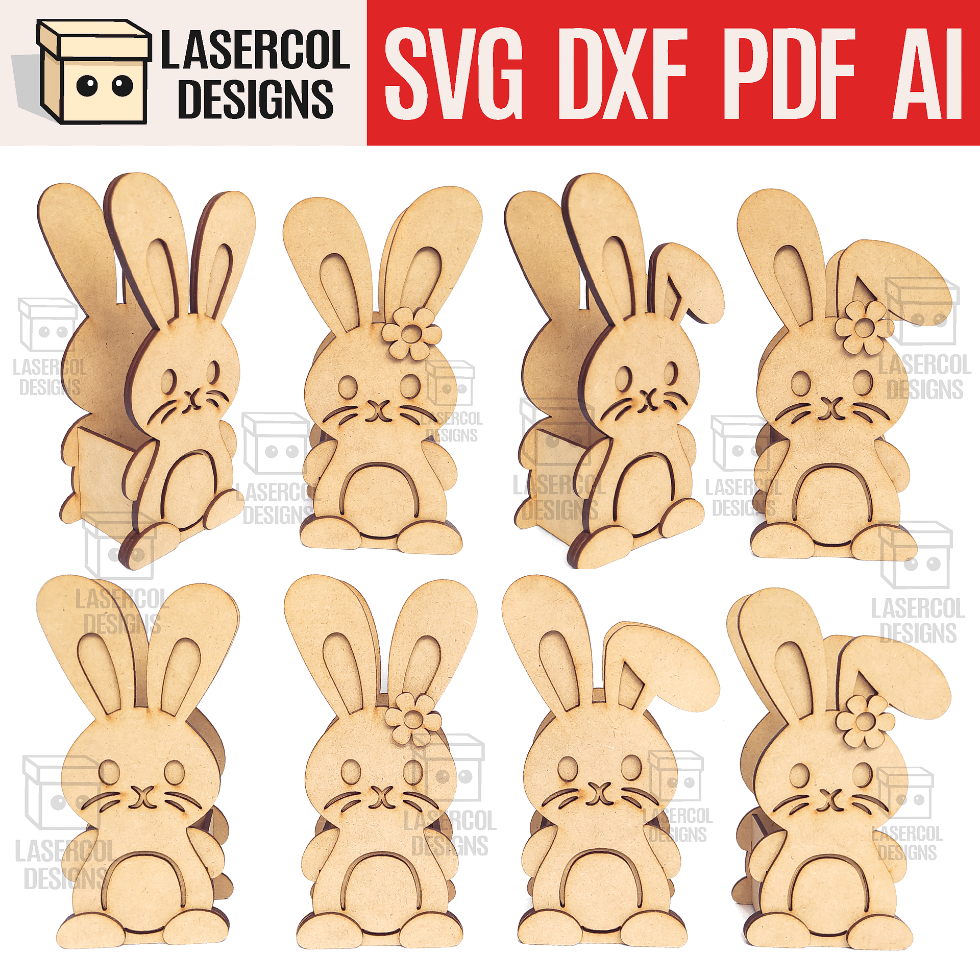 Easter Bunny Basket Set 4 (4 Styles, 2 Sizes) - Laser Cut Files product image (1)
