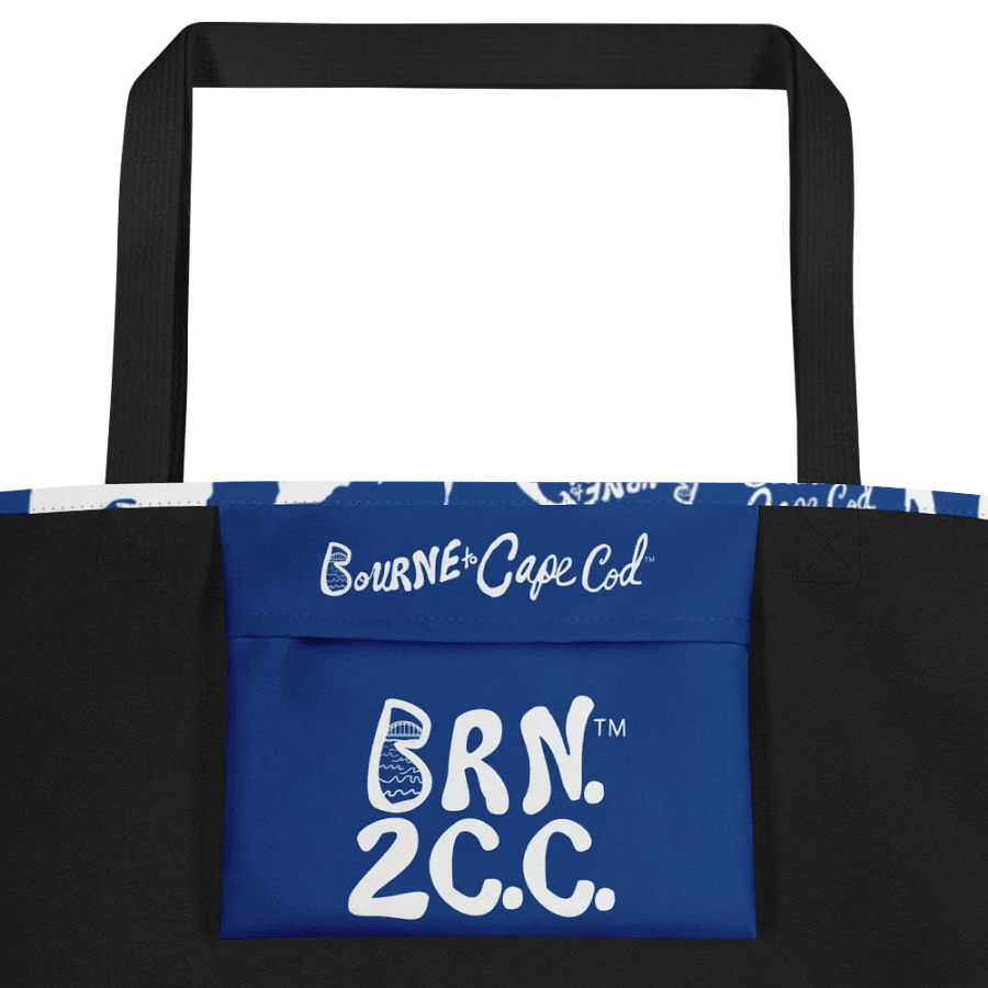 BOURNE to Cape Cod™ | Large Tote Bag with Pocket | Coastal Classic | All-Over Logo Print | White Logo Repeat on Cerulean Blue product image (3)