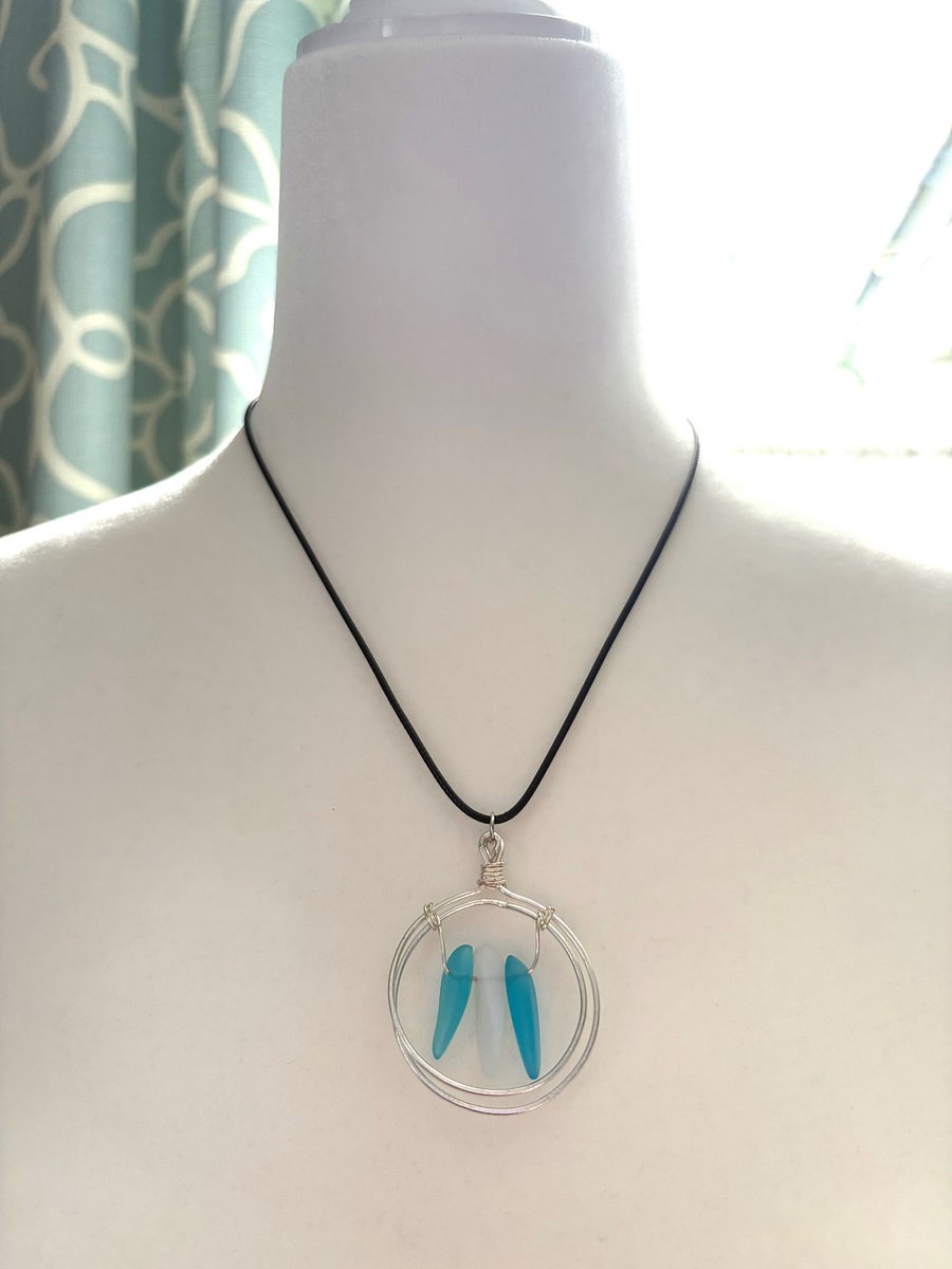 Ocean Wings | Aqua & Frosted Sea Glass Pendant Necklace | Handmade Coastal Charm Jewelry by Monique Faella Designs™ | MFD-00224 product image (3)