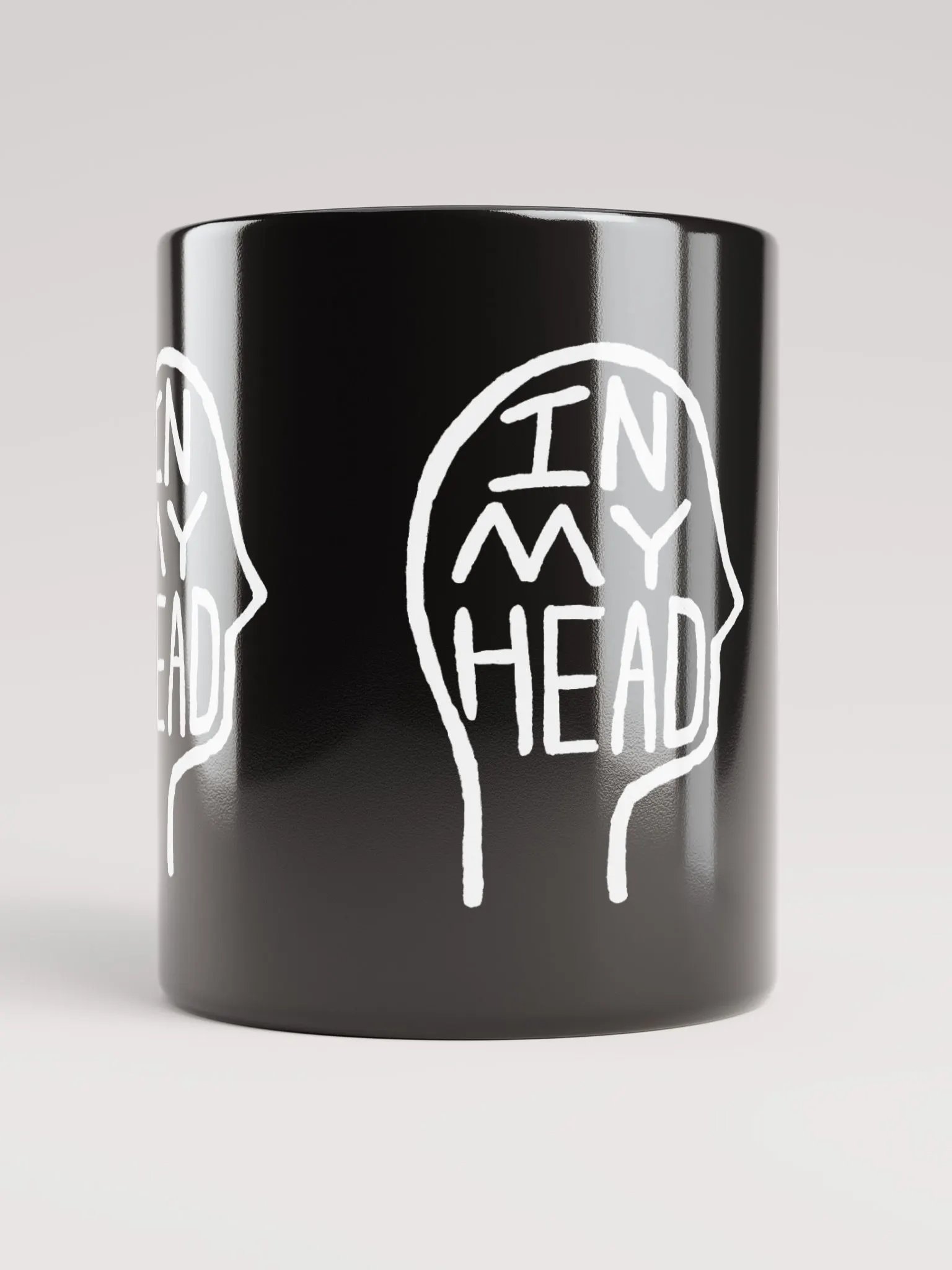 In My Head (white design) black coffee mug product image (2)