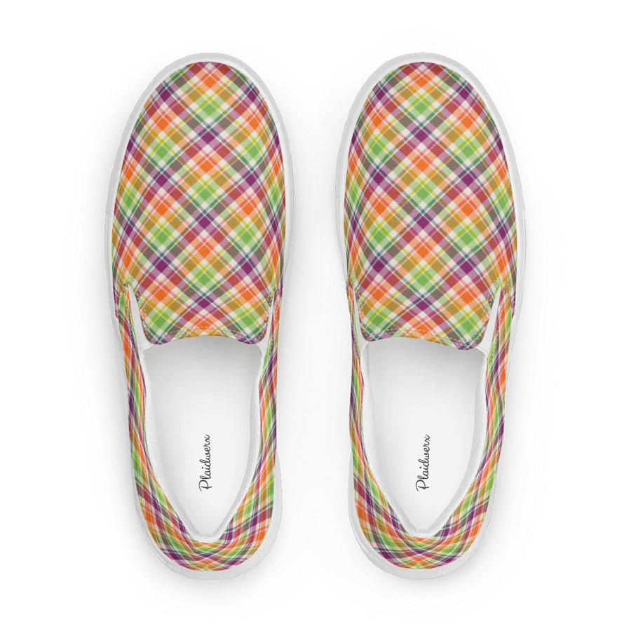 Purple, Orange, and Lime Green Plaid Women's Slip-On Shoes product image (1)
