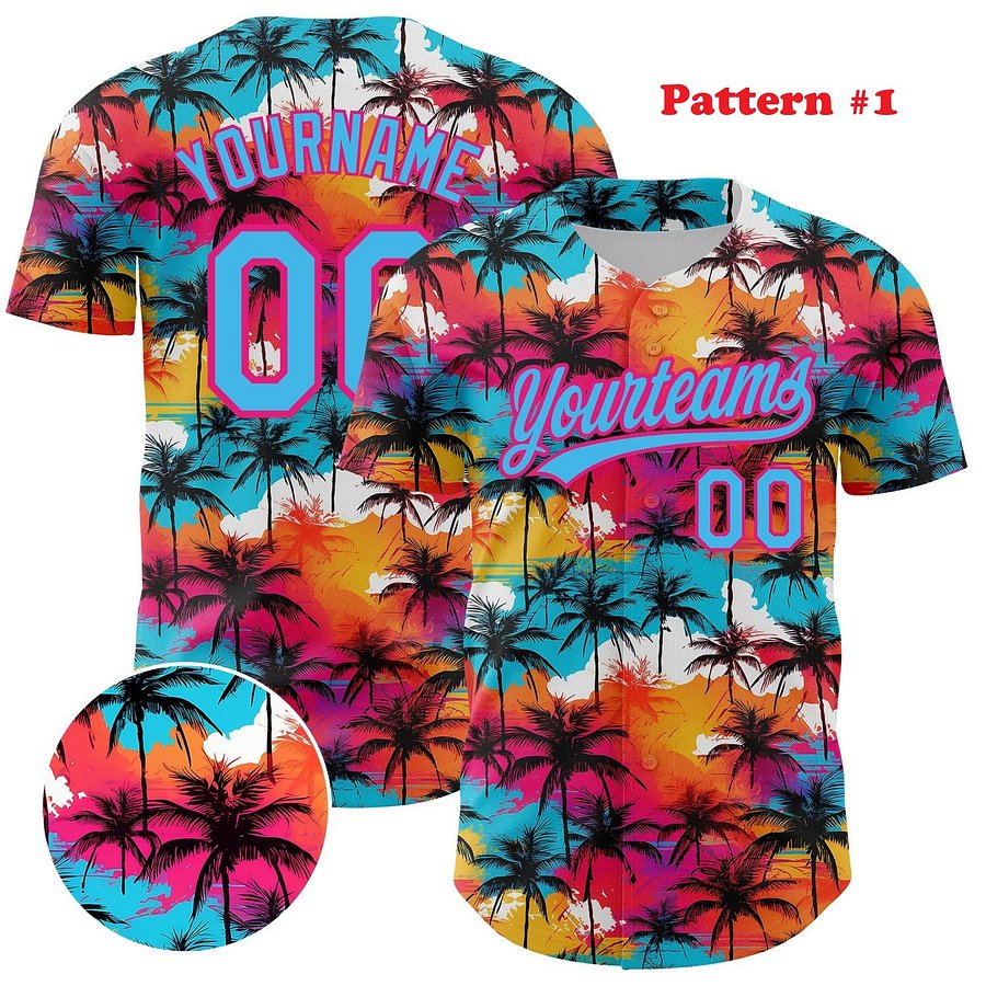 Authentic Baseball Jersey, Custom Baseball Jersey, Personalized Sport Jersey, Hawaiian Multi Colorful, Summer Palm Coconut Ocean product image (7)