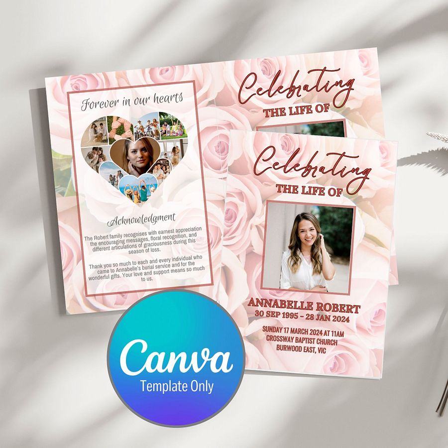 Pink Roses Funeral Program Canva Template product image (1)