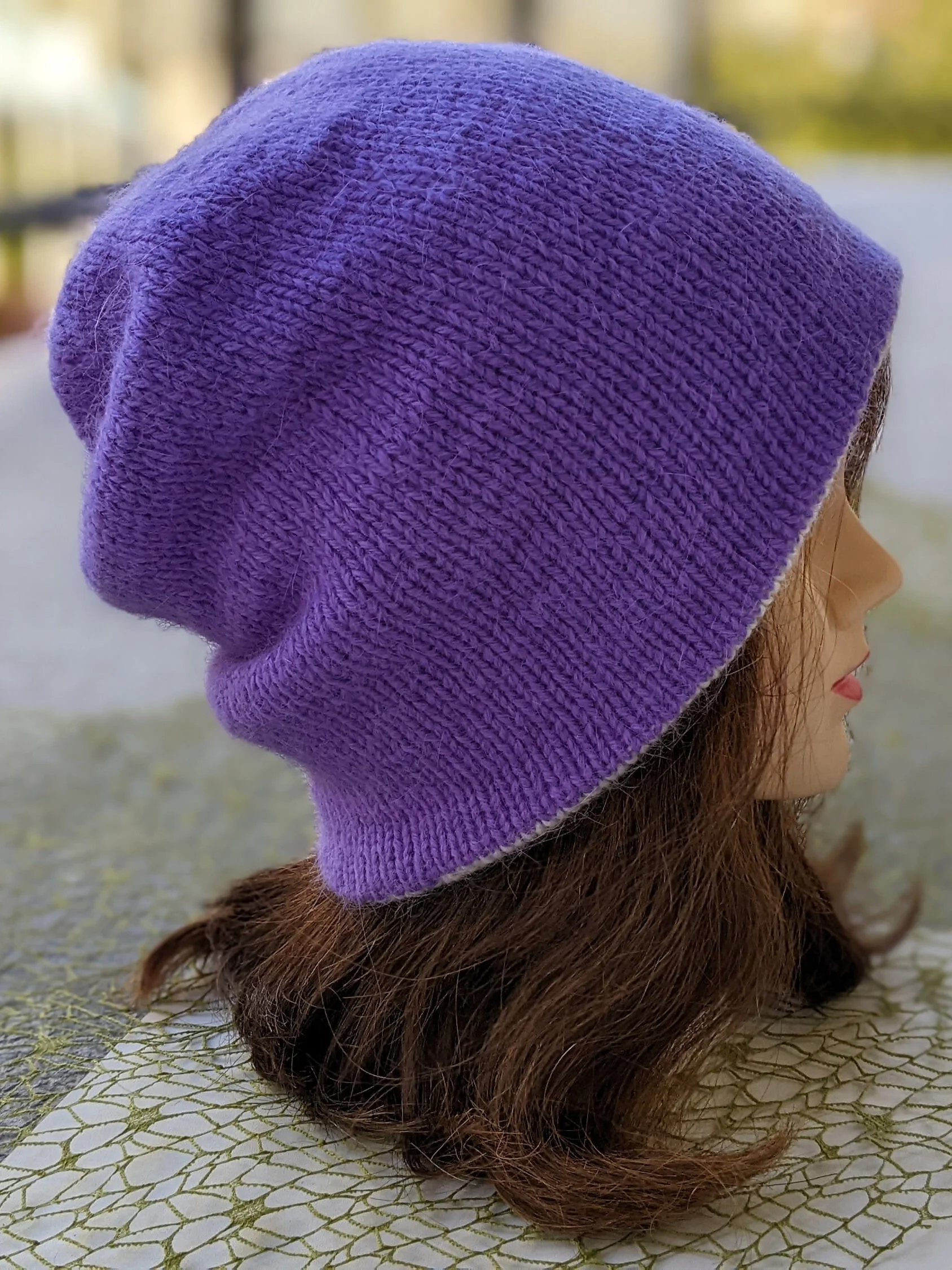 Double Layer Reversible Two Colors Knit Hat Pattern product image (5)