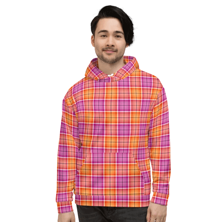 Bright Orange and Pink Plaid Hoodie product image (2)