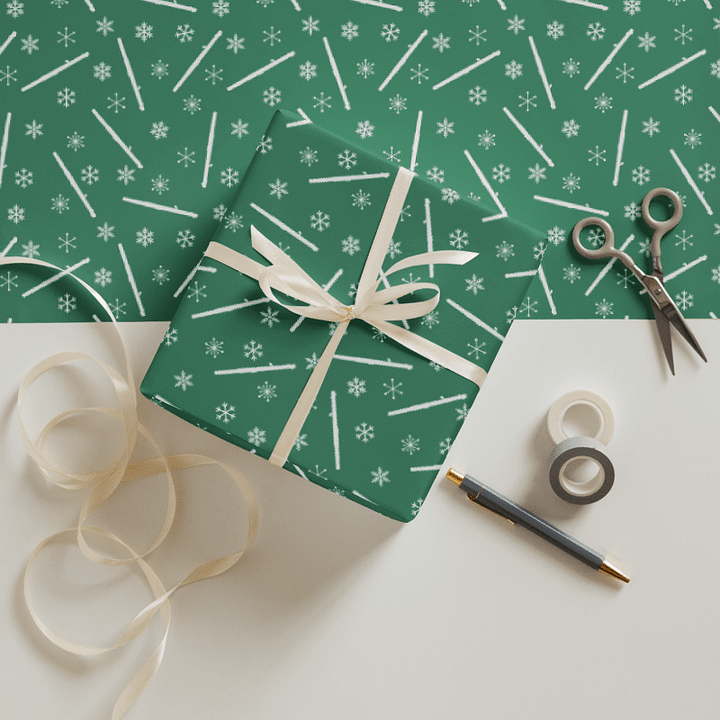 Flutes and Snowflakes - Piccolo - Green Gift Wrap Paper product image (1)