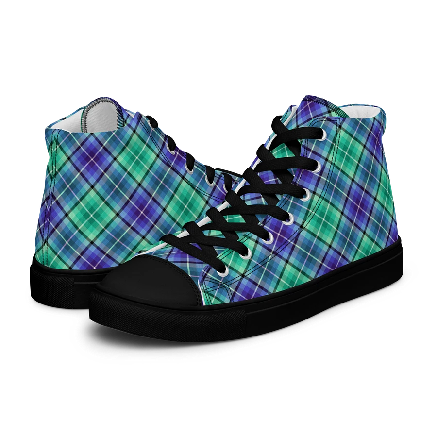 Bright Green and Purple Plaid Men's High Top Shoes product image (8)