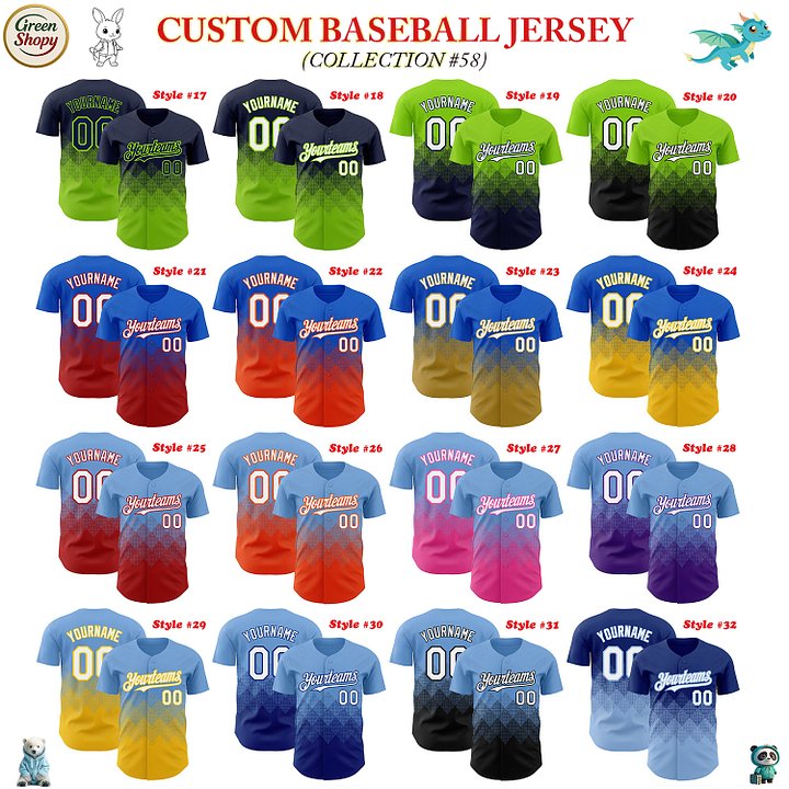 Authentic Baseball Jersey, Custom Baseball Jersey, Personalized Sport Jersey, Colorful, Number, 3D Gradient Square Shape product image (2)