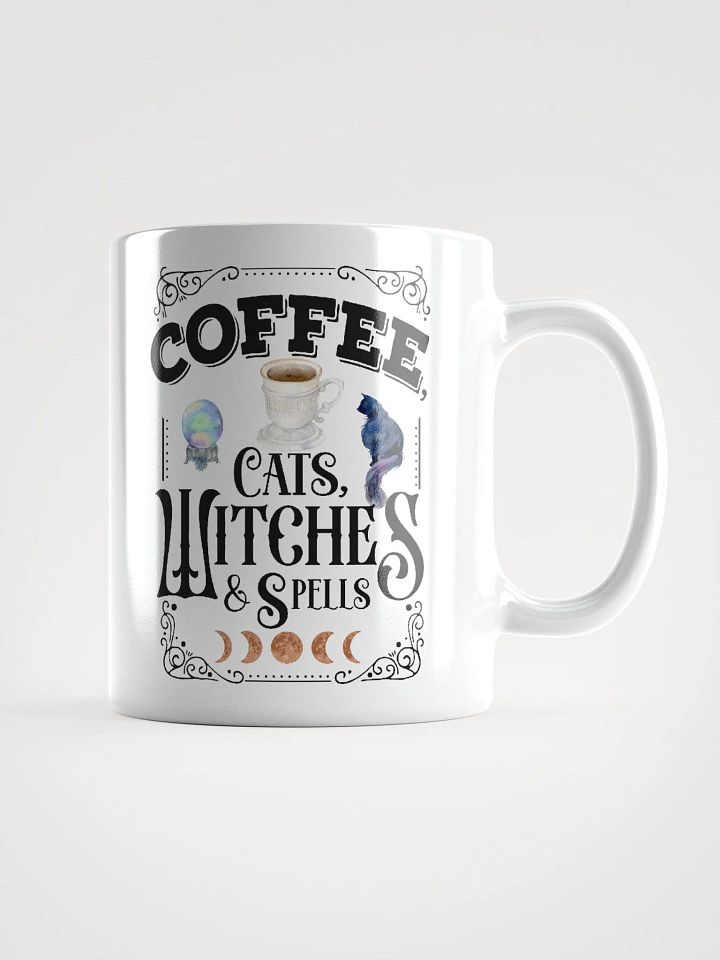 Coffee, Cats, Witches, and Spells WHITE GLOSSY MUG - Witchy, Kitchen Witch, Magic Kitchen Gift product image (1)