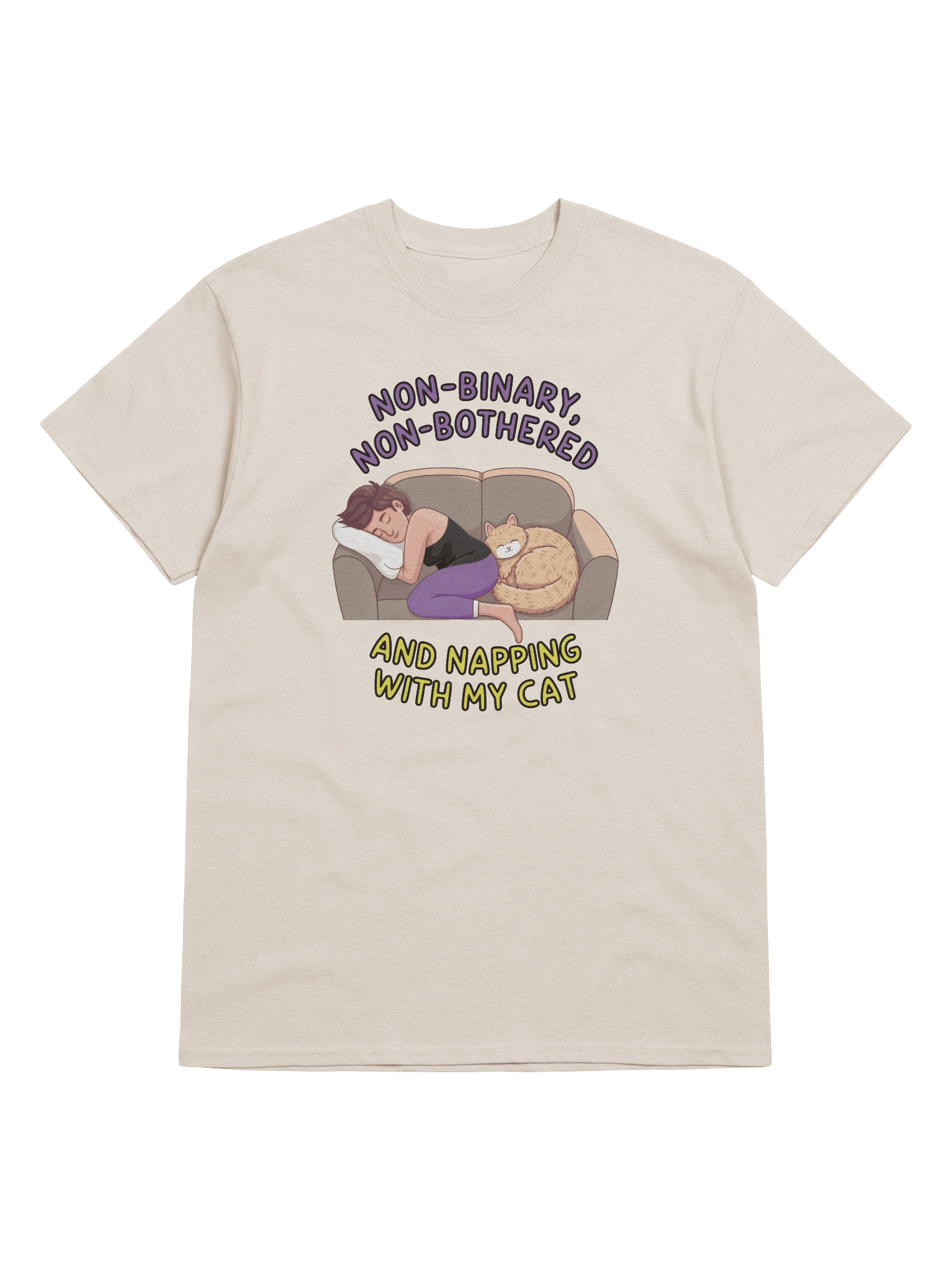 Non-Binary, Non-Bothered And Napping With My Cat Light Version Unisex Heavyweight Graphic T-Shirt product image (5)