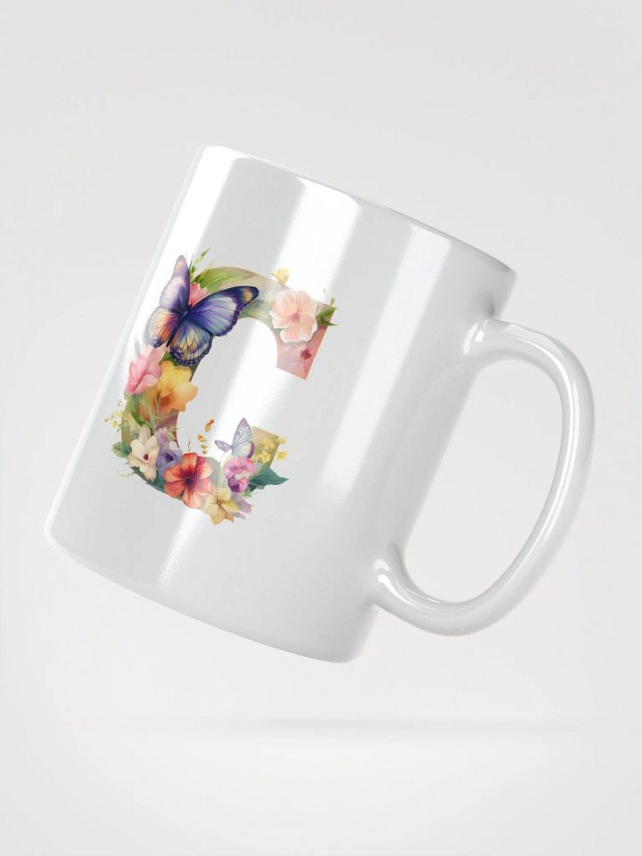 Letter C Monogram Floral Fantasy White Glossy Mug product image (5)