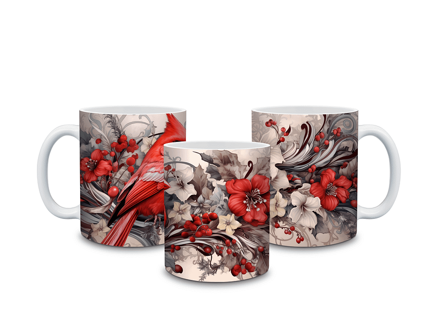Red Cardinal 11oz Coffee Mug – Elegant Floral and Bird Design Ceramic Cup – Perfect for Nature Lovers and Holiday Gifts product image (3)