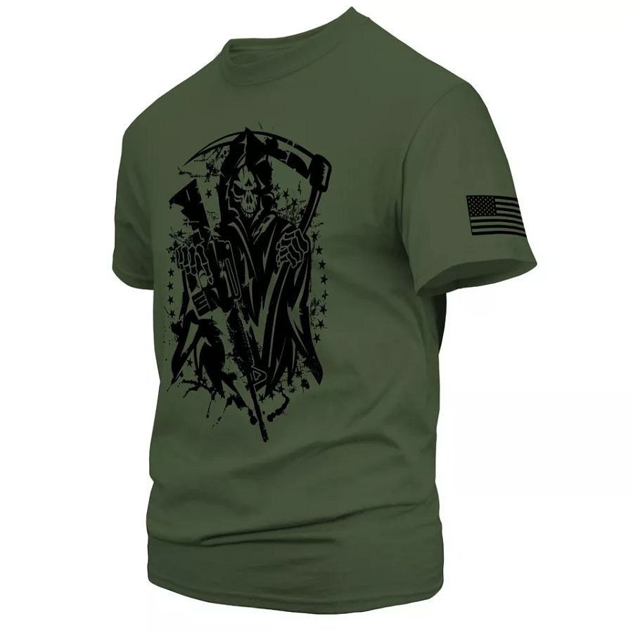 Grim Reaper Shirt American Flag Military Skull Short Sleeve T Shirt product image (2)