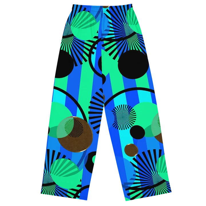 Blue Green Stripes and Dots Wideleg Pants product image (1)